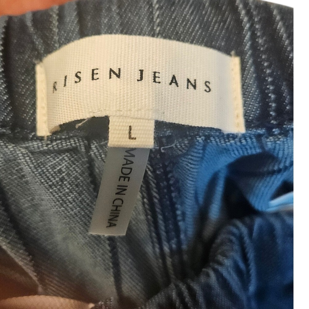 Risen Jeans Los Angeles Pinstripe Wide Leg Denim Pants Indigo Blue Womens Large - Picture 3 of 13